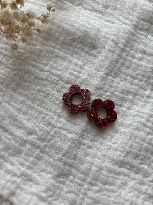 Pampilles pour créoles petites fleurs roses