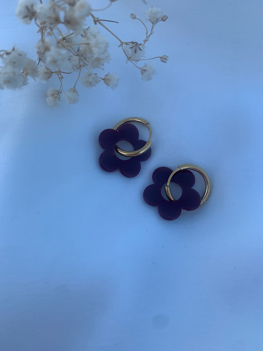 Créoles fleurs prunes