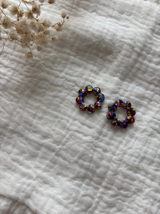 Pampilles pour créoles petites fleurs plates multicolores