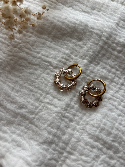 Créoles petites fleurs plates champagnes pailletées