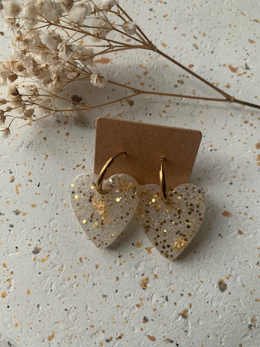 Boucles d'oreilles grands coeurs blanc