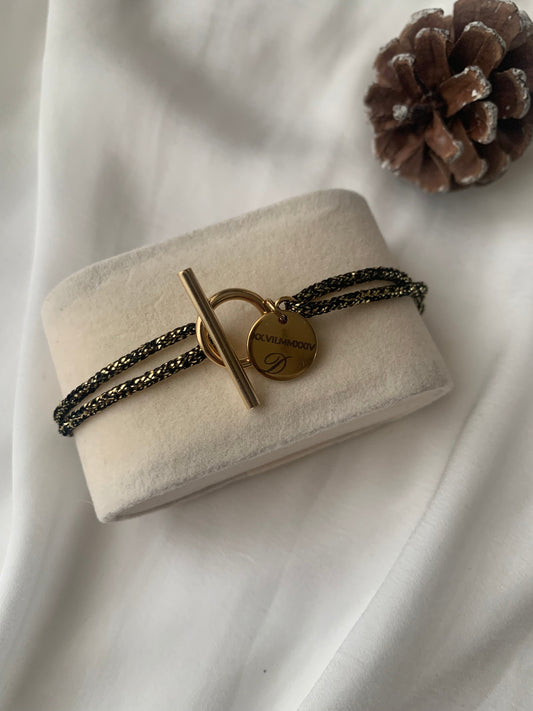 Bracelet Cordon chiné métal doré et noir