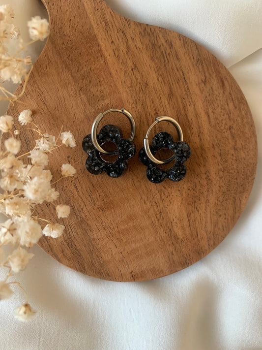 Créoles fleurs noires