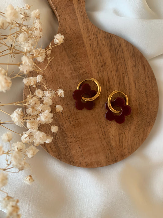 Créoles fleurs prunes